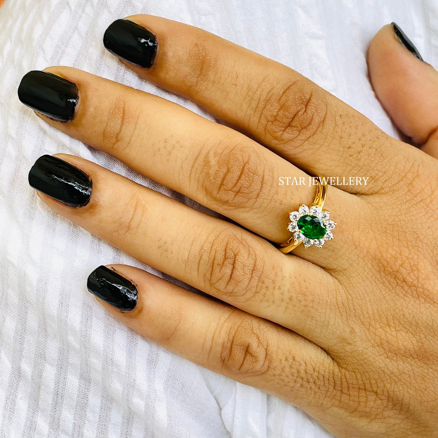 Emerald Lab Diamond Halo Ring