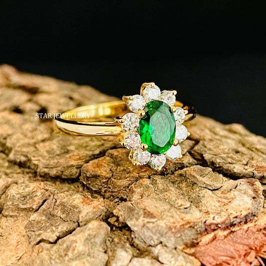 Emerald Lab Diamond Halo Ring