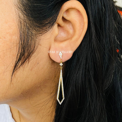 Natural Diamond Black Enamel Long Bridal Earring