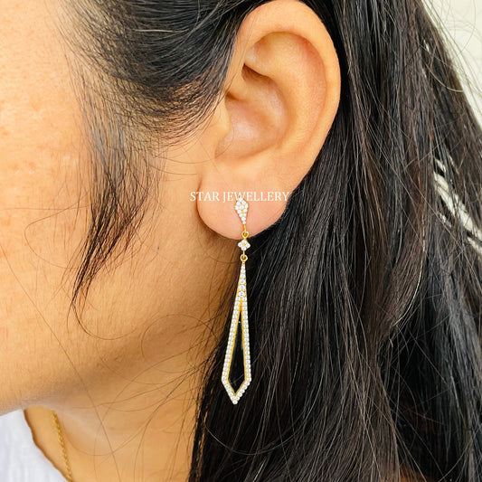 Natural Diamond Black Enamel Long Bridal Earring