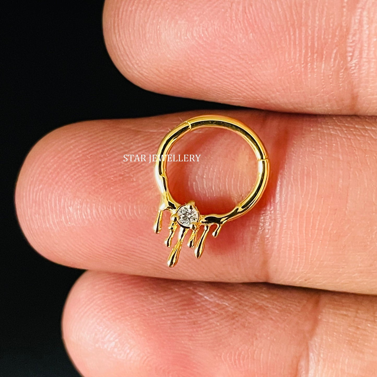 14K Solid Gold Melting Effect Diamond Septum Piercing