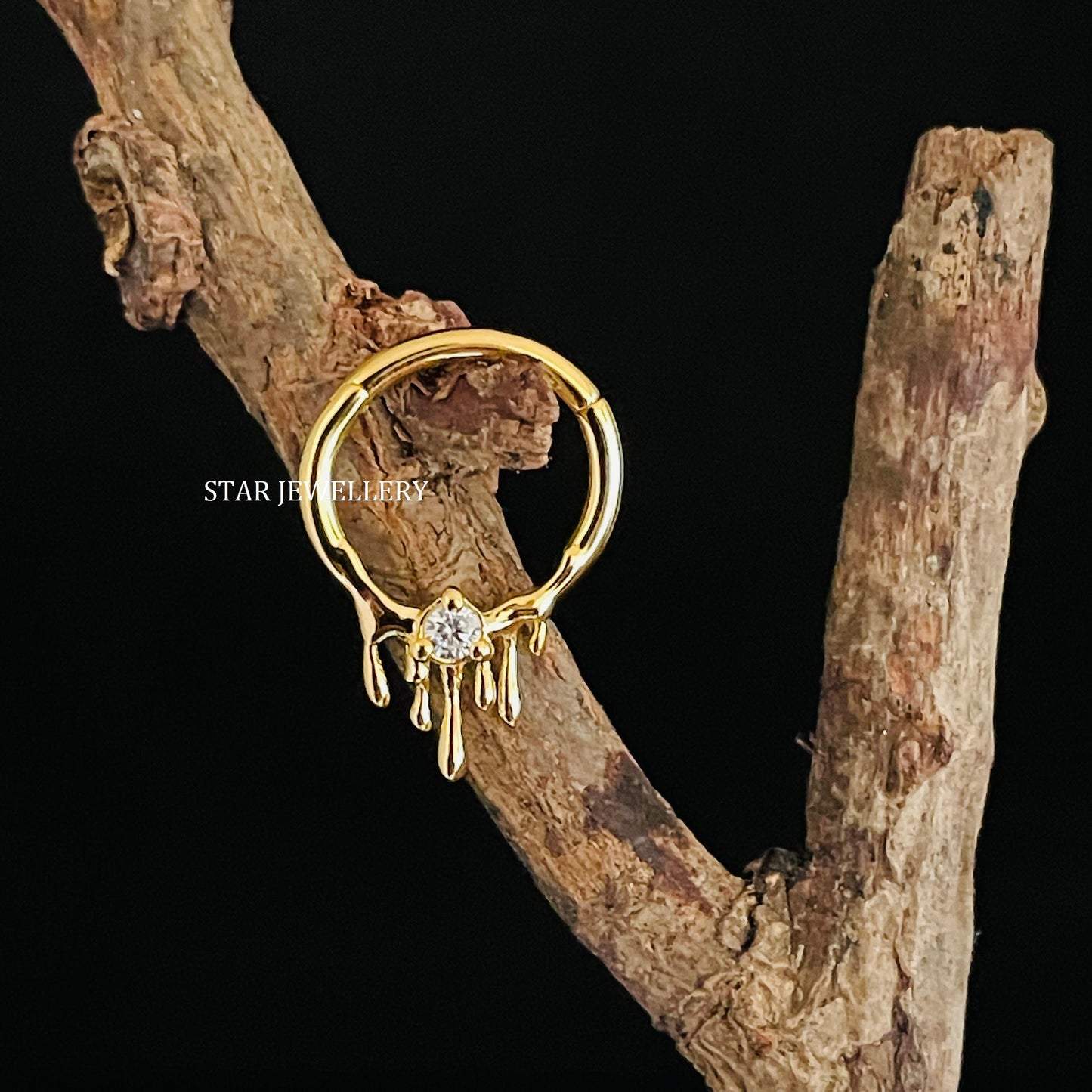 14K Solid Gold Melting Effect Diamond Septum Piercing