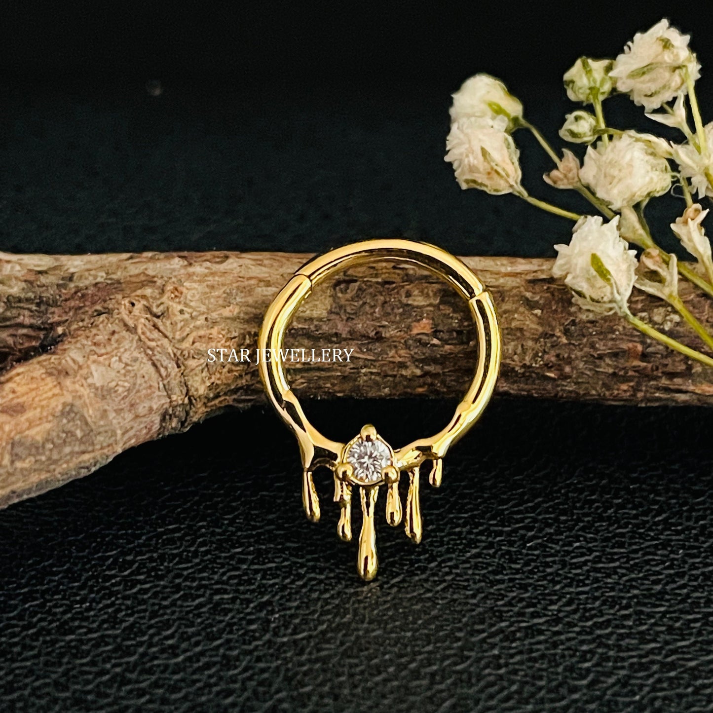 14K Solid Gold Melting Effect Diamond Septum Piercing