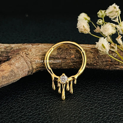 14K Solid Gold Melting Effect Diamond Septum Piercing