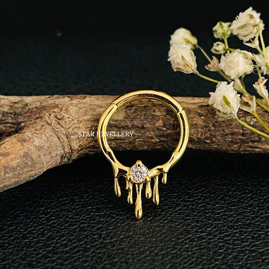 14K Solid Gold Melting Effect Diamond Septum Piercing