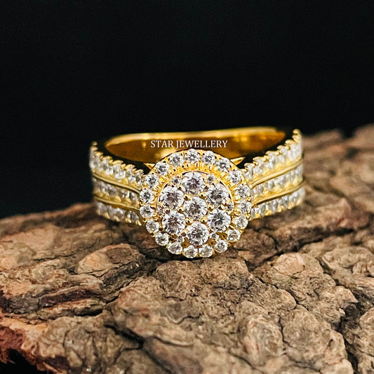Round Diamond Cluster Halo Engagement Ring with 14K Solid Gold