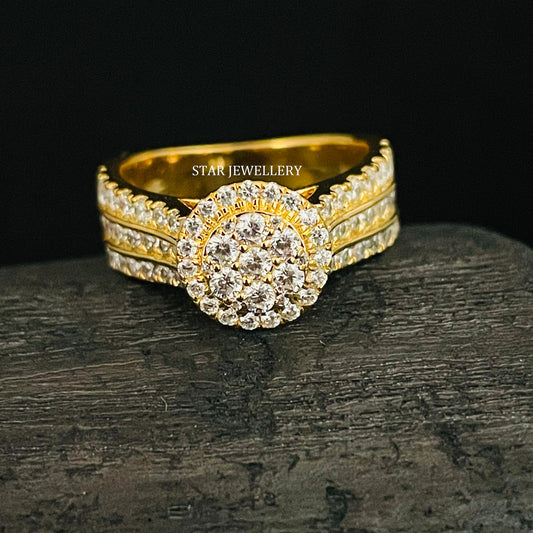 Round Diamond Cluster Halo Engagement Ring with 14K Solid Gold