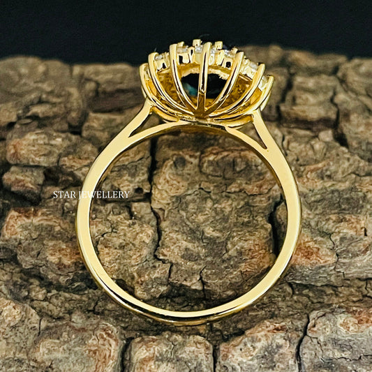 Blue Sapphire Natural Diamond Halo Ring