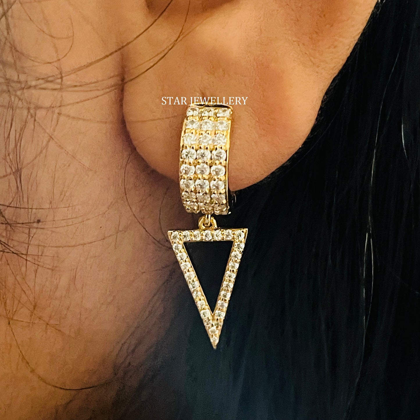 Natural Diamond Triangle Drop Hoop Earring