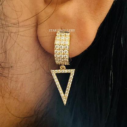 Natural Diamond Triangle Drop Hoop Earring