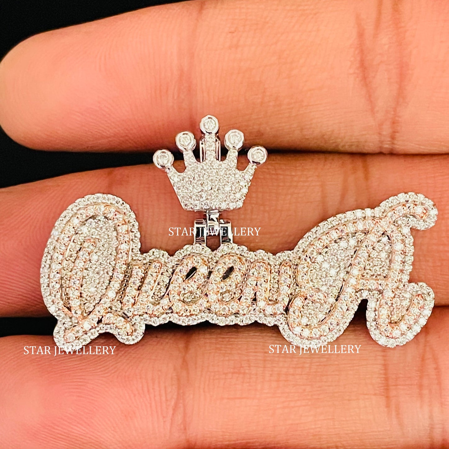 Custom Letter VVS Moissanite Icedout Queen Pendant for her