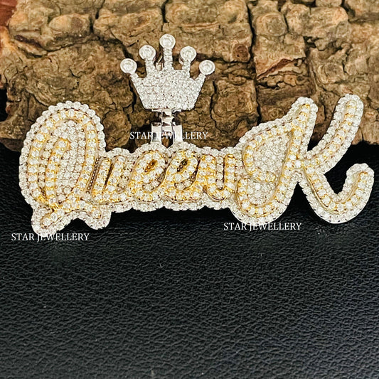 Custom Letter VVS Moissanite Icedout Queen Pendant for her