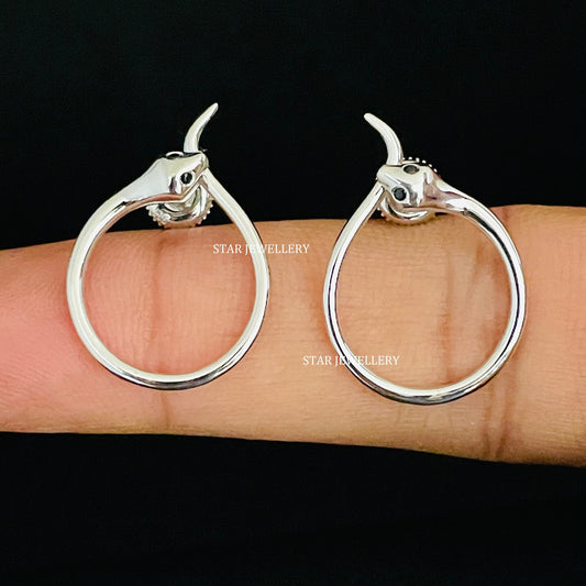 Plain 925 Silver Snake Earring with Black CZ Diamond