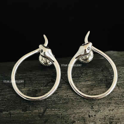Plain 925 Silver Snake Earring with Black CZ Diamond