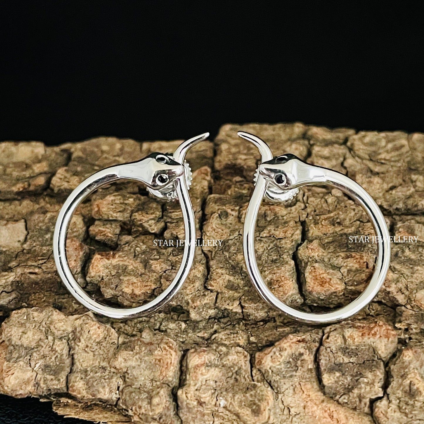 Plain 925 Silver Snake Earring with Black CZ Diamond
