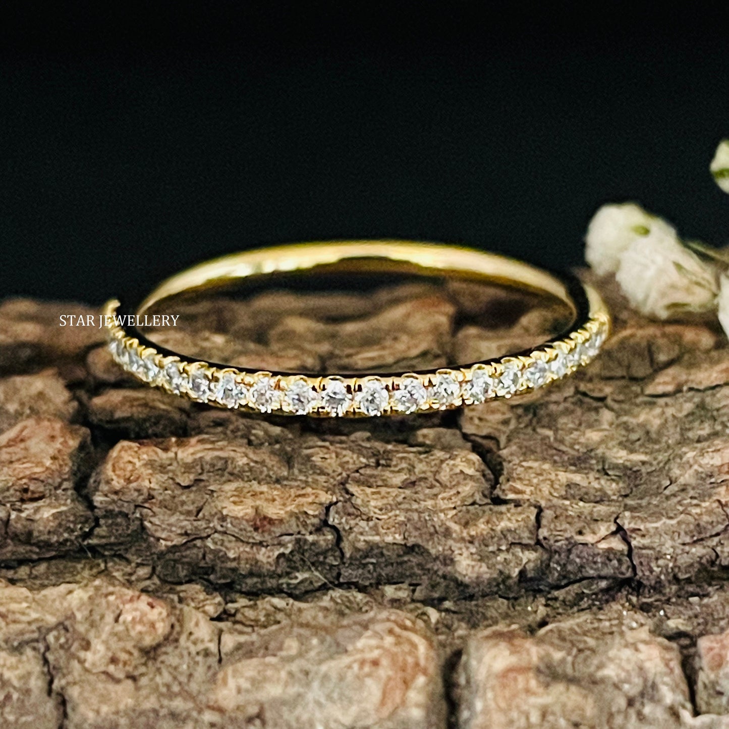 Minimalist Solid Gold Half Eternity Diamond Ring