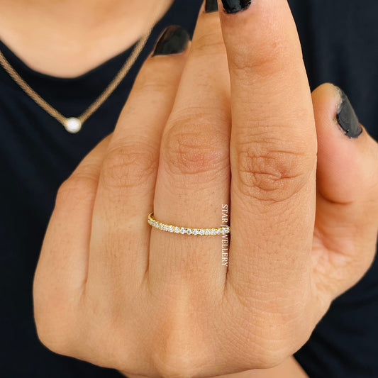 Minimalist Solid Gold Half Eternity Diamond Ring
