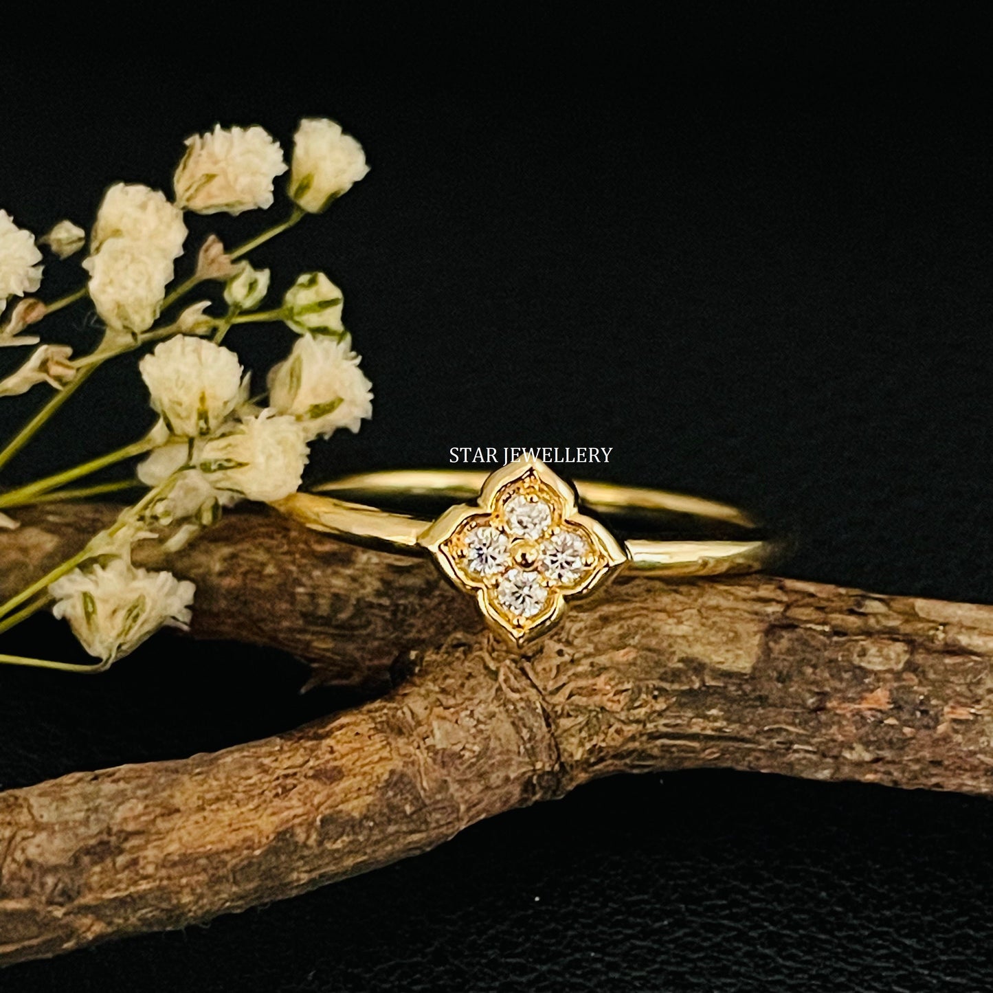 Natural Diamond Solid Gold Clover Diamond Ring