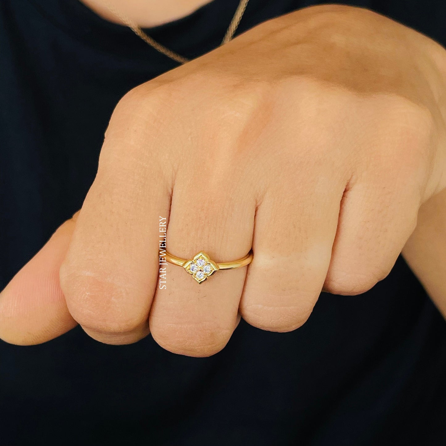Natural Diamond Solid Gold Clover Diamond Ring