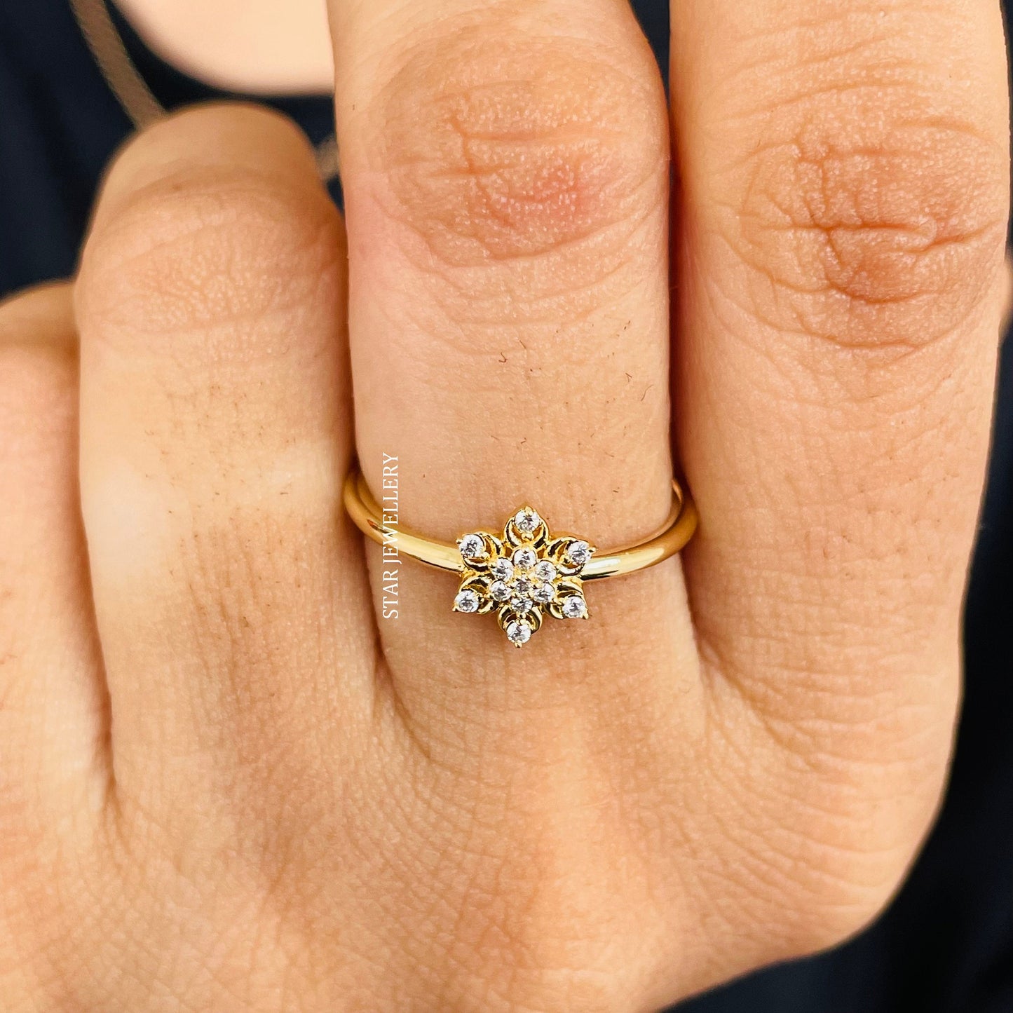 14K Solid Gold Natural Diamond Multi Stone Flower Ring