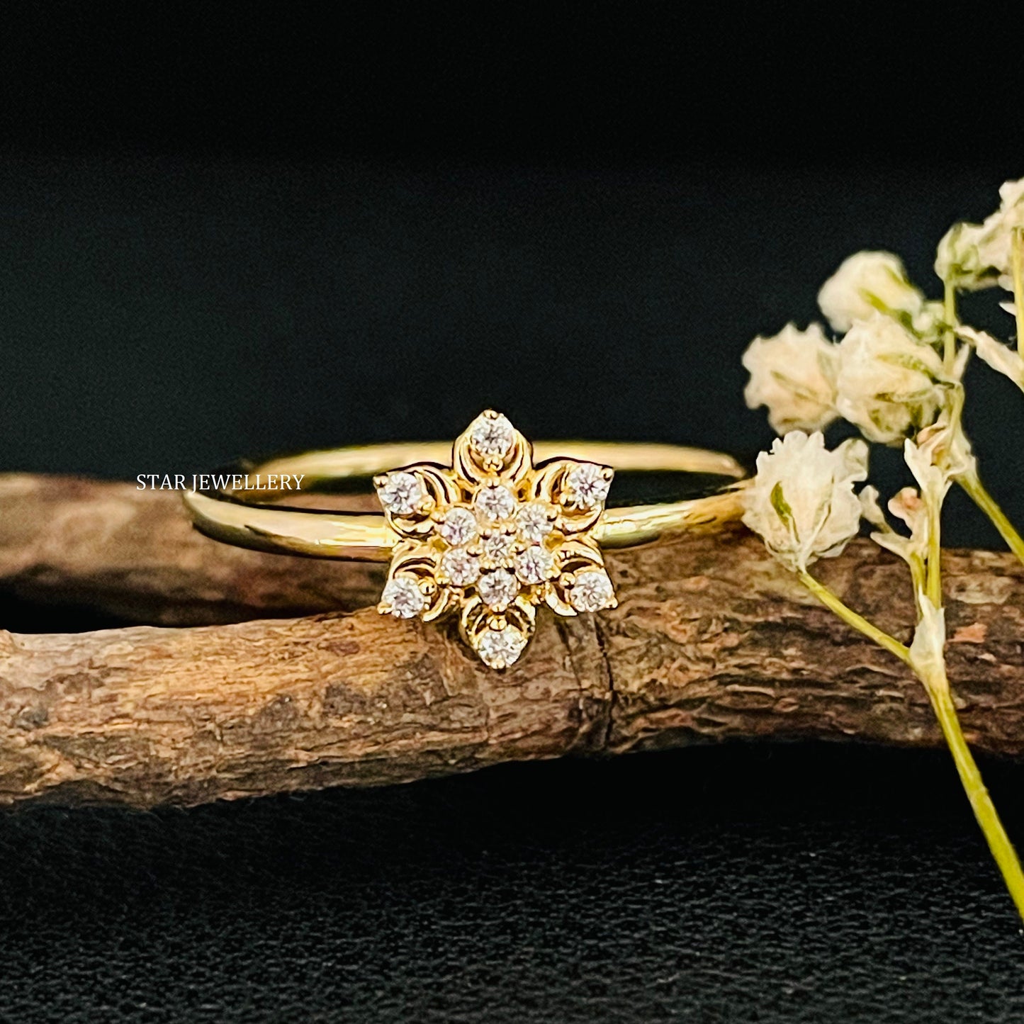14K Solid Gold Natural Diamond Multi Stone Flower Ring