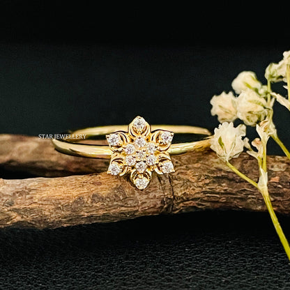 14K Solid Gold Natural Diamond Multi Stone Flower Ring