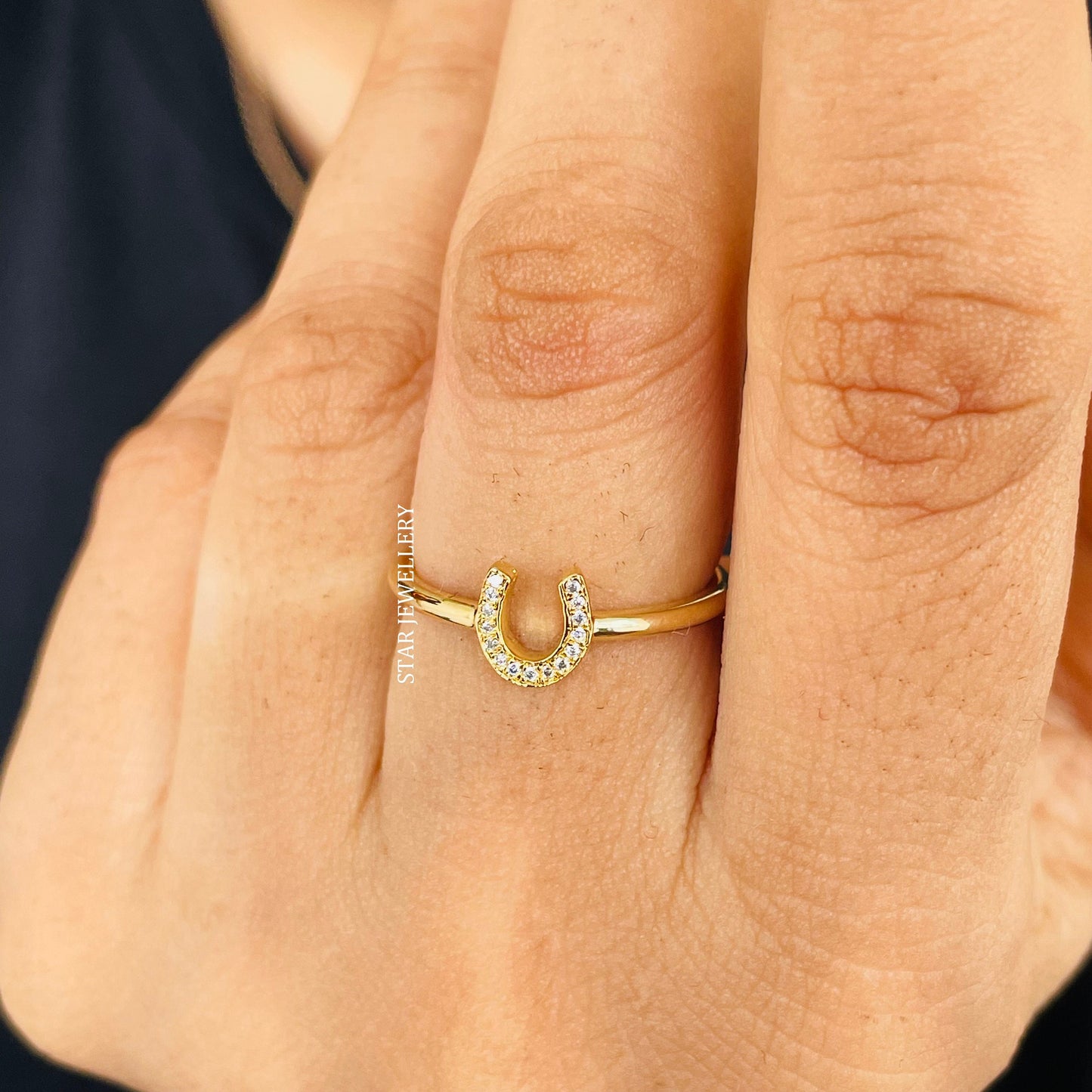 Solid Gold Natural Diamond Horse Shoe Ring