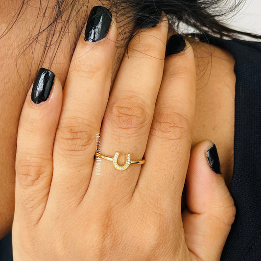Solid Gold Natural Diamond Horse Shoe Ring