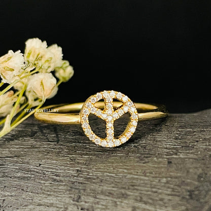 14K Solid Gold Minimalist Diamond Peace Ring