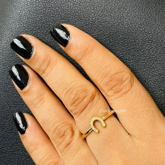 Solid Gold Natural Diamond Horse Shoe Ring
