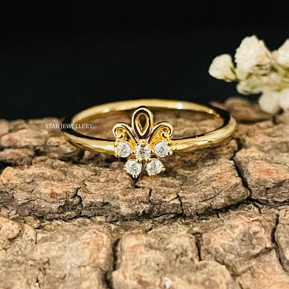 Minimalist Solid Gold Diamond Cluster Ring