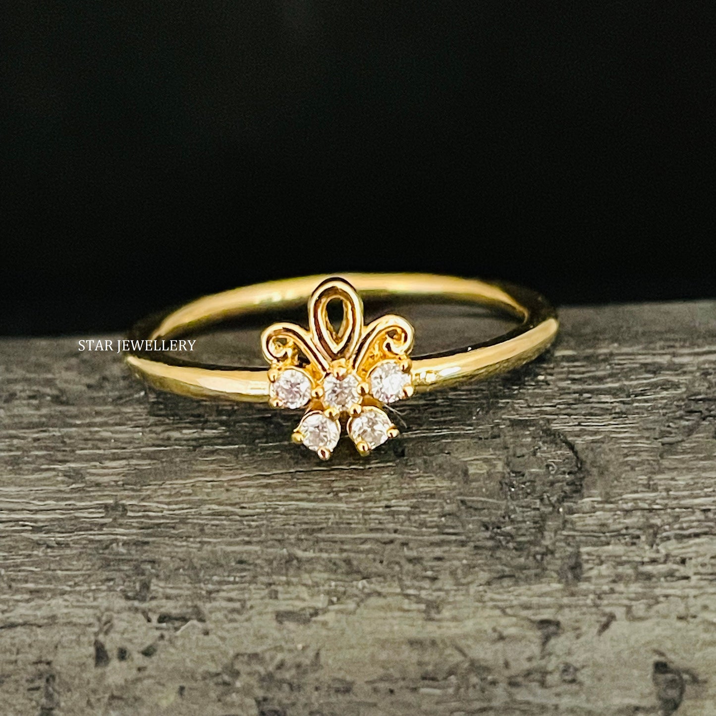 Minimalist Solid Gold Diamond Cluster Ring