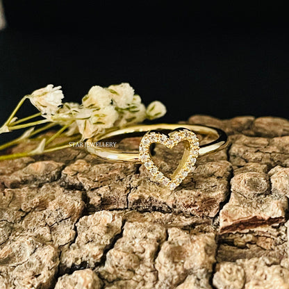 14K Gold Natural Diamond Dainty Heart Ring