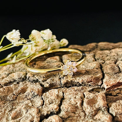 Solid Gold Natural Diamond Dainty Flower Minimalist Ring