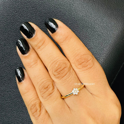 Solid Gold Natural Diamond Dainty Flower Minimalist Ring
