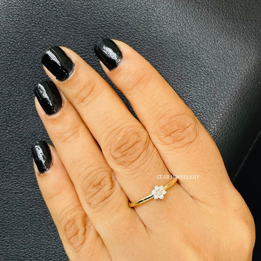 Solid Gold Natural Diamond Dainty Flower Minimalist Ring