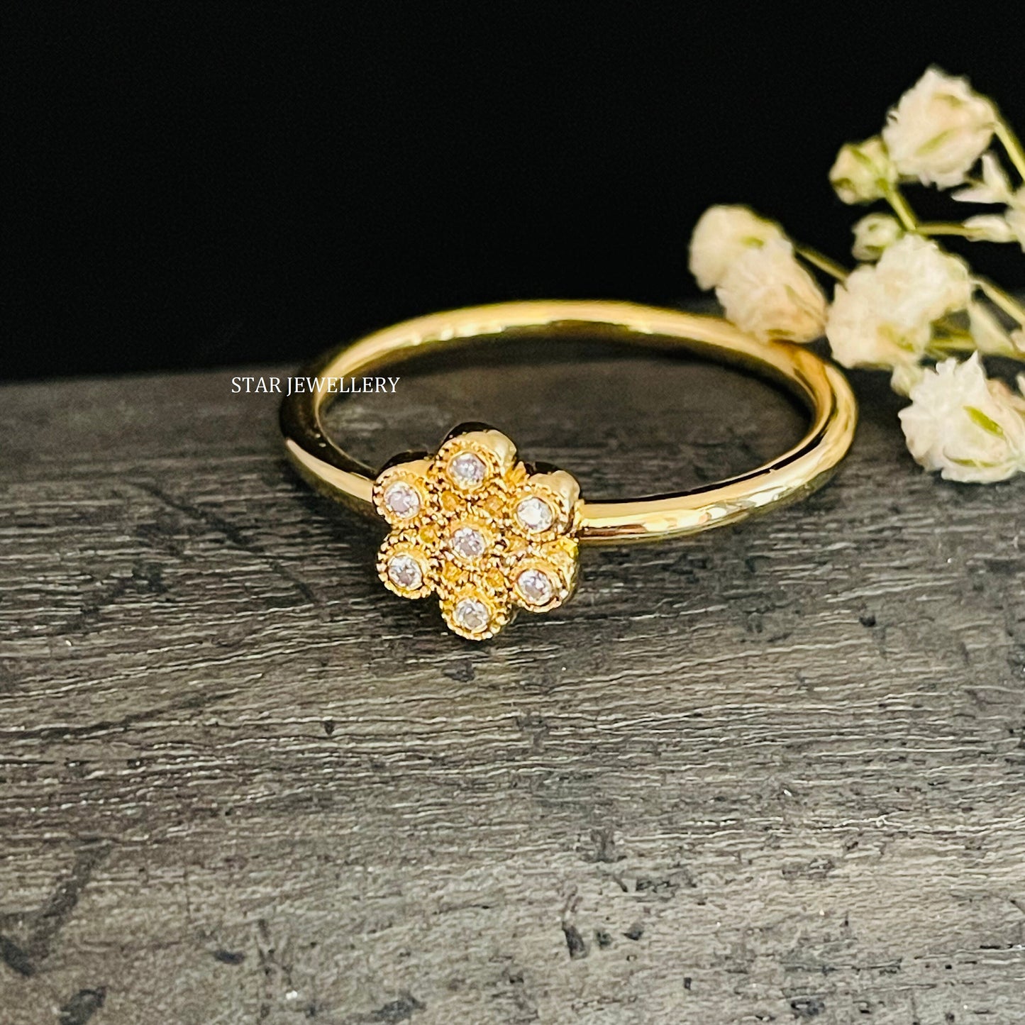 14K Solid Gold Natural Diamond Multi Stone Flower Ring