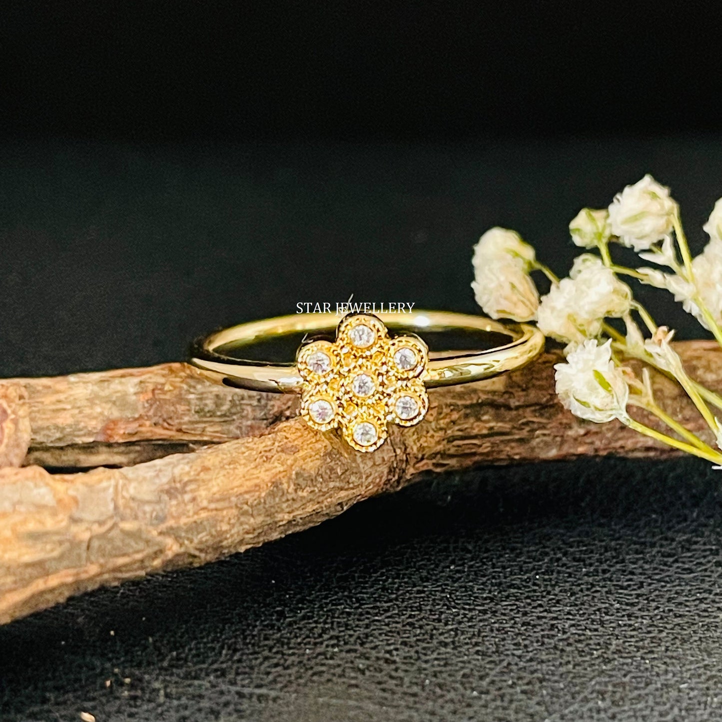 14K Solid Gold Natural Diamond Multi Stone Flower Ring