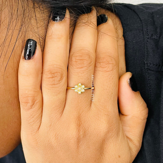 14K Solid Gold Natural Diamond Multi Stone Flower Ring