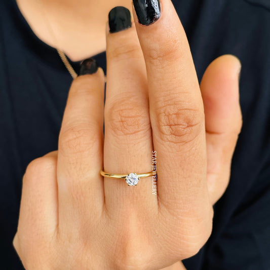 0.25 CT Lab Mono Diamond Solid Gold Ring