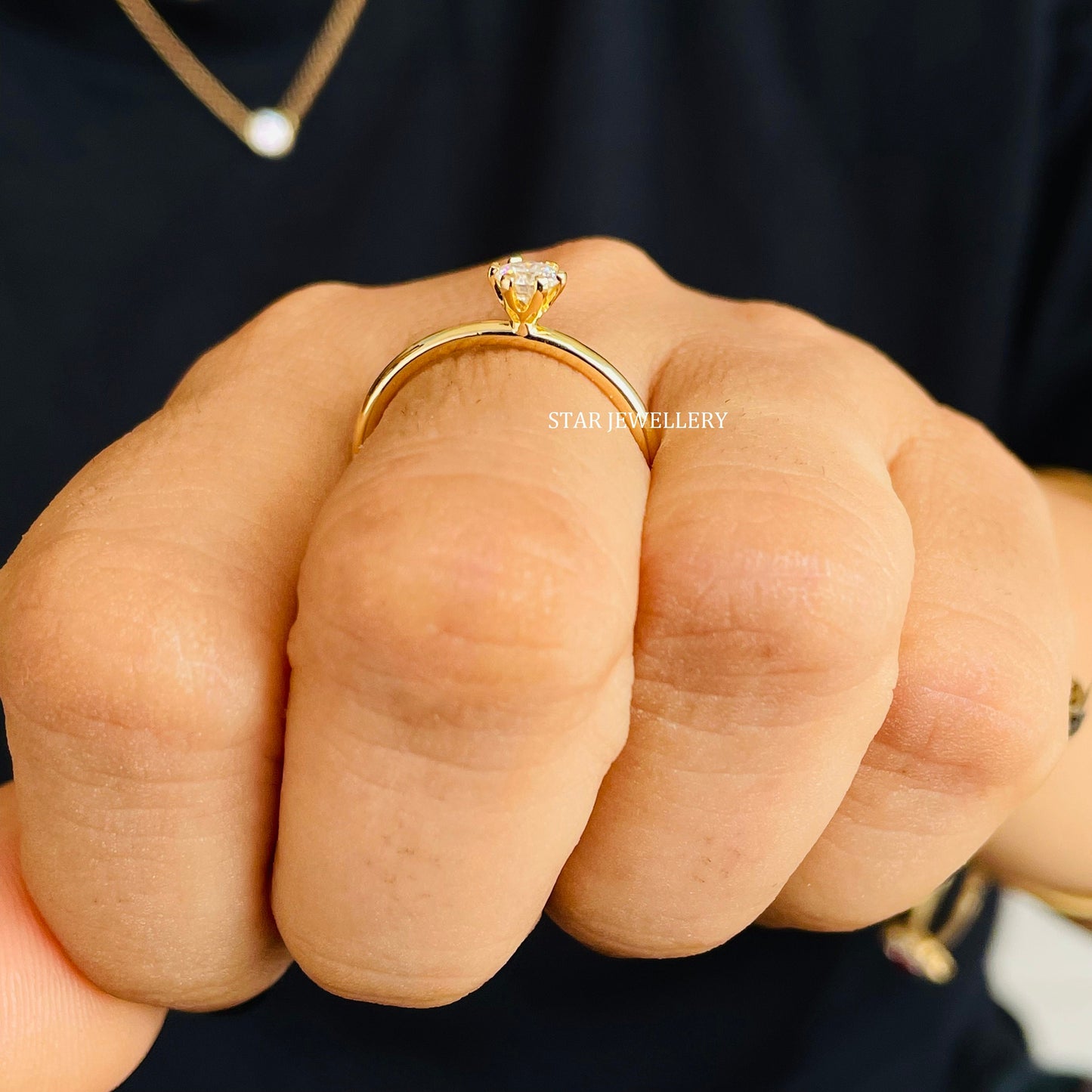0.25 CT Lab Mono Diamond Solid Gold Ring