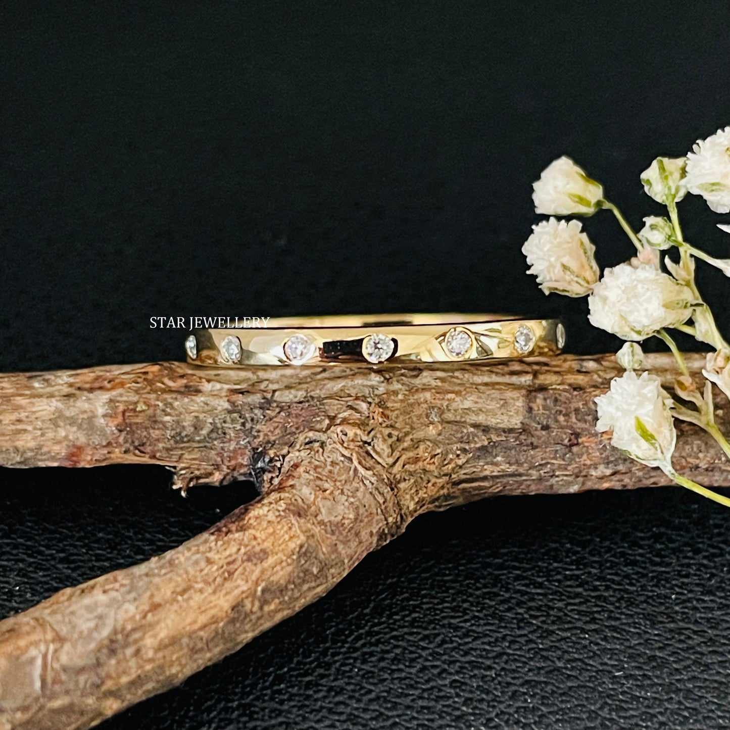 Minimalist Solid Gold Flush Natural Diamond Ring