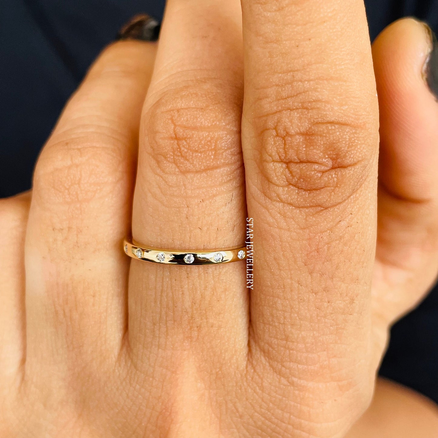 Minimalist Solid Gold Flush Natural Diamond Ring