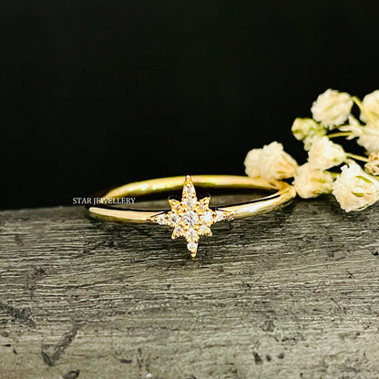 Solid Gold Dainty North STAR Ring