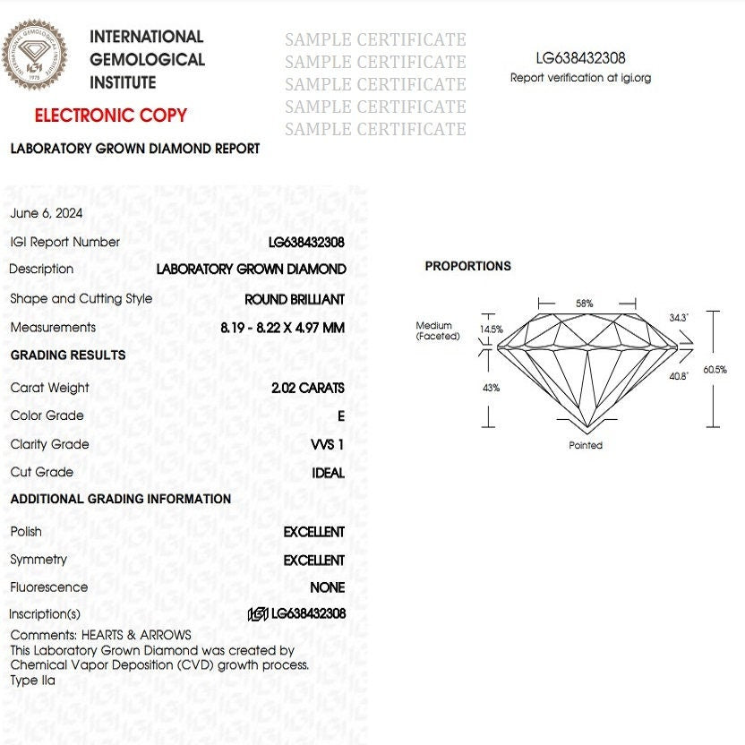 2.00 Ct Brilliant Round Cut E / VVS IGI Lab Grown Diamond