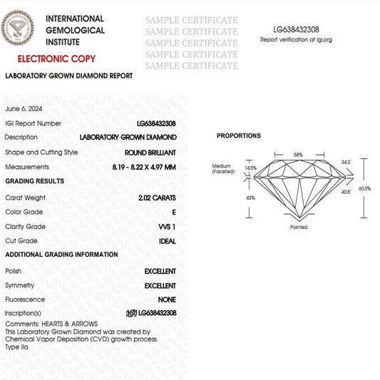 2.00 Ct Brilliant Round Cut E / VVS IGI Lab Grown Diamond