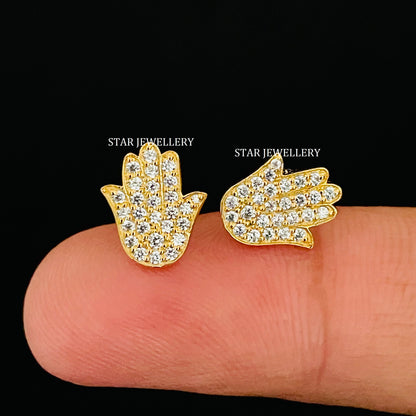 14K Solid Gold Natural Diamond Hamsa Ear Piercing