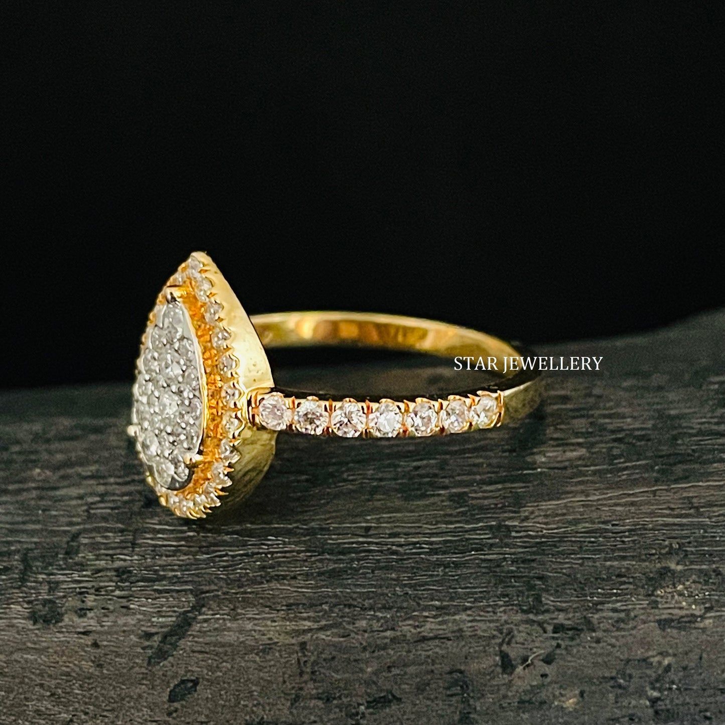Solid Gold Natural Diamond Pear Shape Diamond Cluster Ring