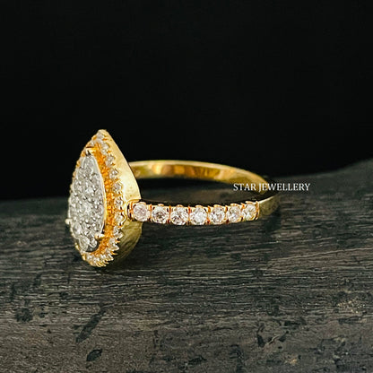 Solid Gold Natural Diamond Pear Shape Diamond Cluster Ring