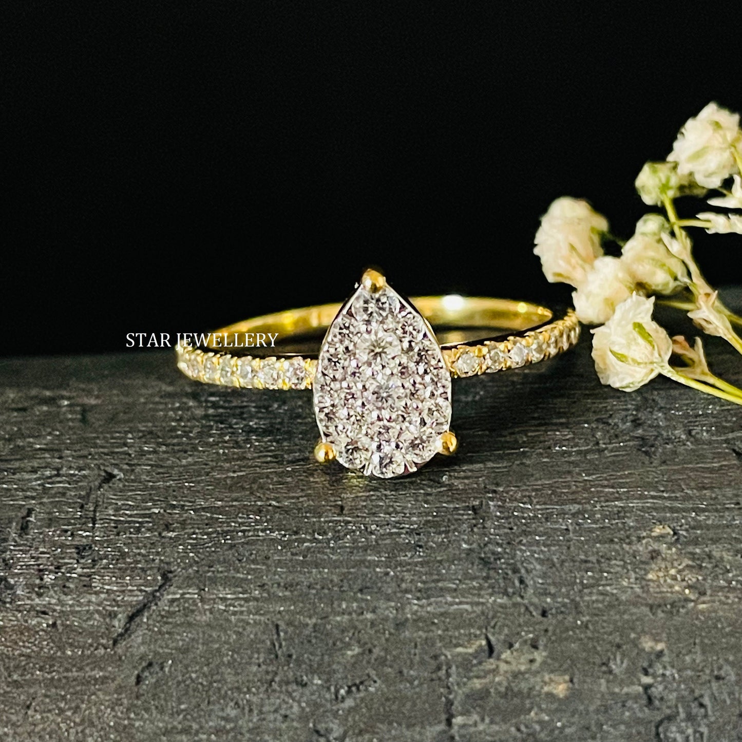 Pear Shape Diamond Cluster Wedding Proposal Ring